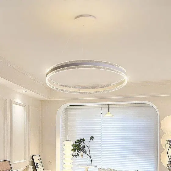 Acrylic Multiple Layers Ring Pendant Lamp in Aluminum Spray Paint and Acrylic, installed view