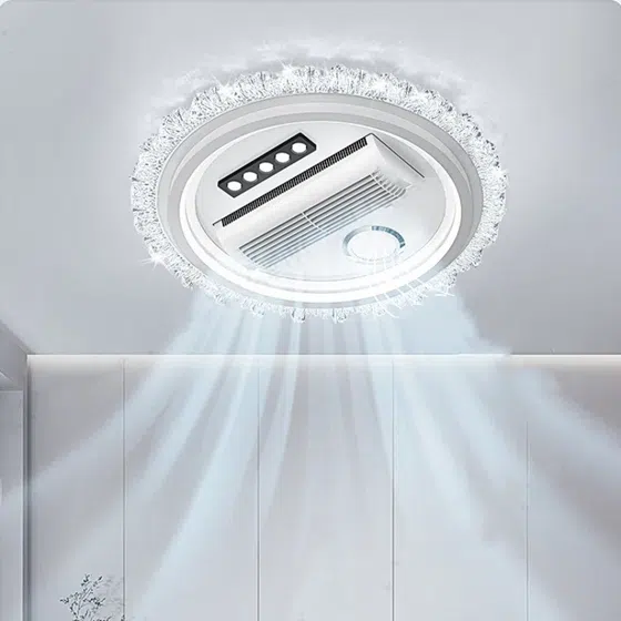 Mute Home Vaneless Ceiling Fan Light in Metal and PC and Acrylic, installed view
