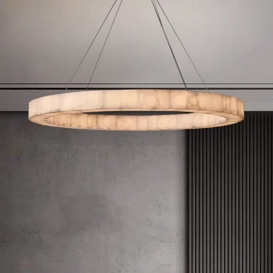 Natural Marble Chrome Stainless Steel Pendant Lamp in Stainless Steel and Marble, installed view
