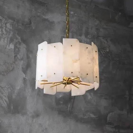 6-10 Heads Nordic Marble Alabaster Pendant Light in Copper and Alabaster, product photograph