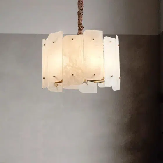 6-10 Heads Nordic Marble Alabaster Pendant Light in Copper and Alabaster, detail view