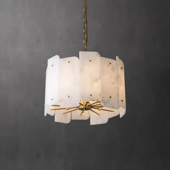 6-10 Heads Nordic Marble Alabaster Pendant Light in Copper and Alabaster, installed view