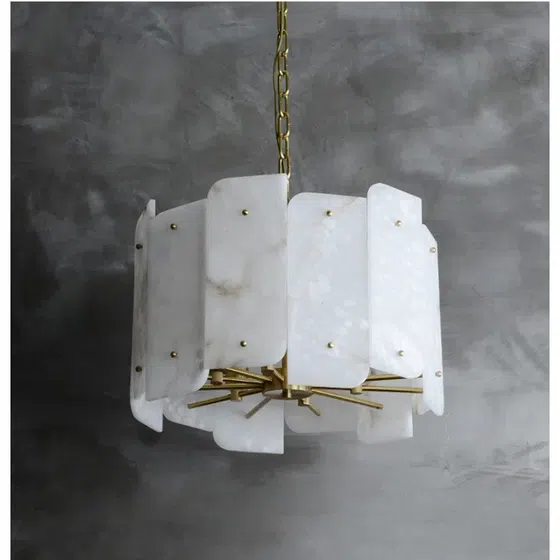 6-10 Heads Nordic Marble Alabaster Pendant Light in Copper and Alabaster, scale view