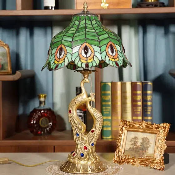 Pastoral Copper Art LED Table Lamp in Copper and Glass, detail view