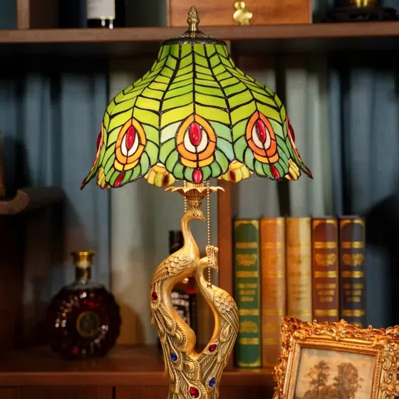 Pastoral Copper Art LED Table Lamp in Copper and Glass, scale view