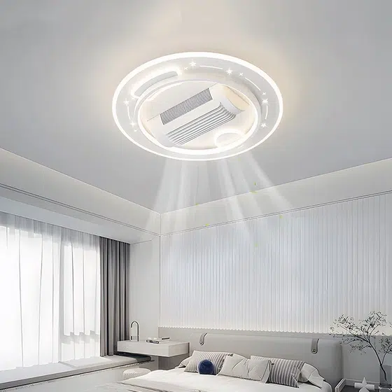 PC LED Leafless Ceiling Fan Light in Metal and PC and Acrylic, installed view