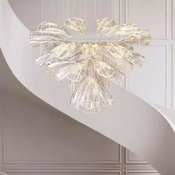 Petal Stainless Steel Glass Pendant Light in Stainless Steel and Glass, installed view