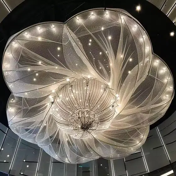 Petal Ribbon Custom Glass Chandelier in Stainless Steel and Glass, scale view