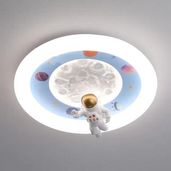 Pink Blue LED Flush Mount Ceiling Lamp in Iron and Resin and Plastic, installed view