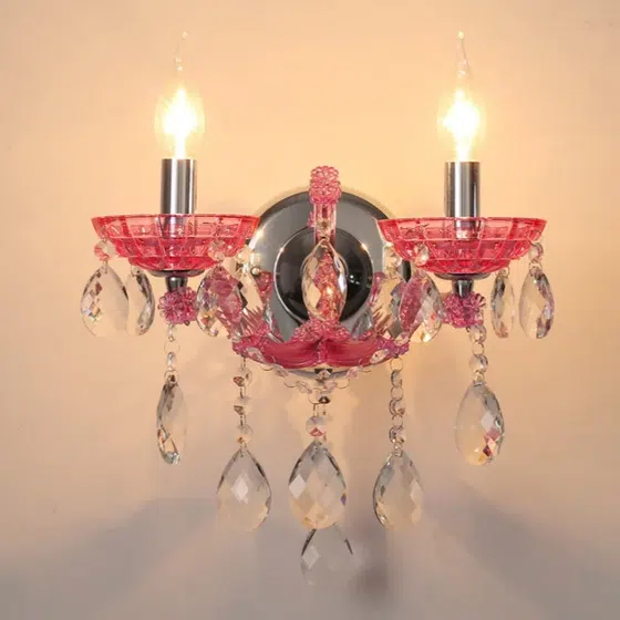Pink Candle Crystal Wall Light in Iron and Glass and Crystal, product photograph