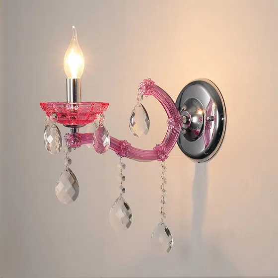 Pink Candle Crystal Wall Light in Iron and Glass and Crystal, installed view