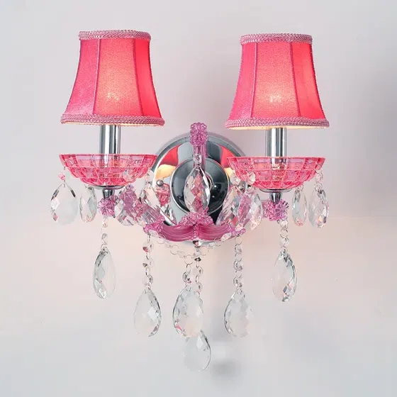 Pink Candle Crystal Wall Light in Iron and Glass and Crystal, scale view