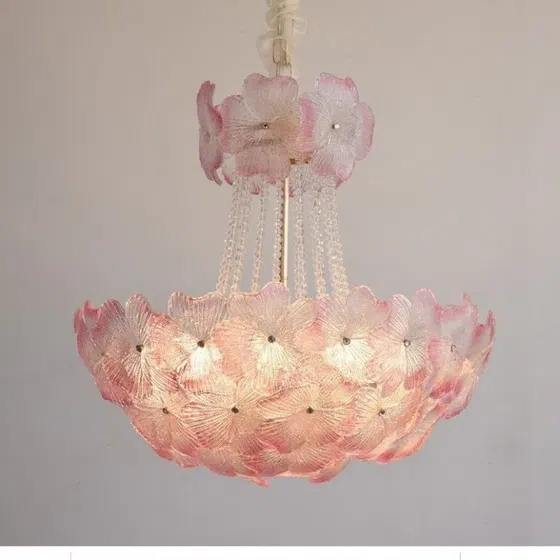 12-16 Heads Pink Clear Glass Pendant Light in Iron and Glass, product photograph