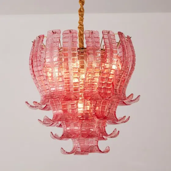 7-13 Heads Pink Clear Glass Pendant Light in Iron Plating and Glass, product photograph