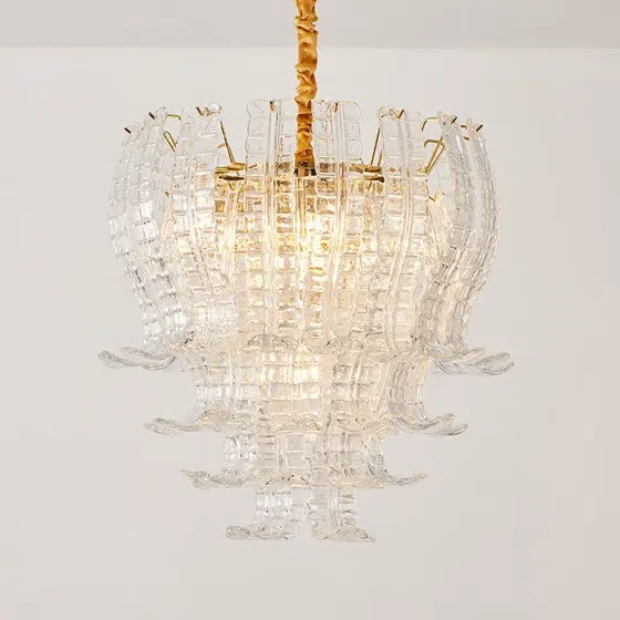 7-13 Heads Pink Clear Glass Pendant Light in Iron Plating and Glass, detail view