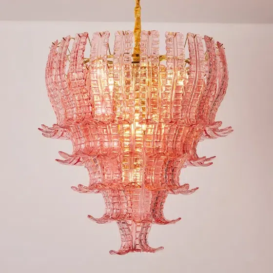 7-13 Heads Pink Clear Glass Pendant Light in Iron Plating and Glass, installed view