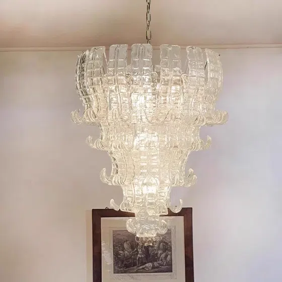 7-13 Heads Pink Clear Glass Pendant Light in Iron Plating and Glass, scale view