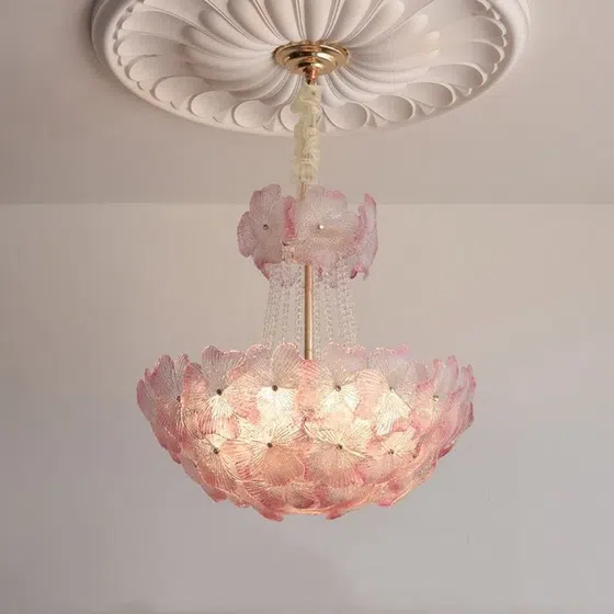 12-16 Heads Pink Clear Glass Pendant Light in Iron and Glass, detail view