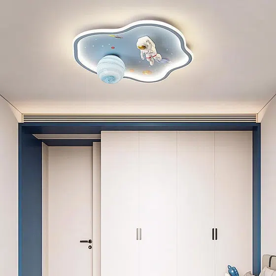 Planet Spaceman Astronaut Ceiling Light in Iron and Glass and Resin and Plastic, detail view