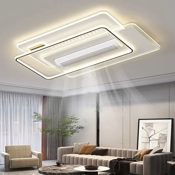 Large Wind Quiet Bladeless Ceiling Fan Lamp in Metal and PC and Acrylic, detail view