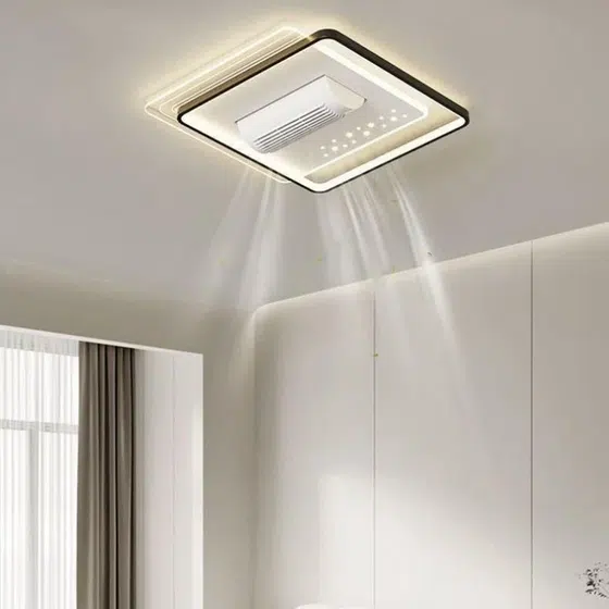Large Wind Quiet Bladeless Ceiling Fan Lamp in Metal and PC and Acrylic, installed view