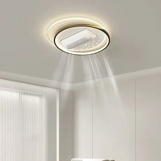 Large Wind Quiet Bladeless Ceiling Fan Lamp in Metal and PC and Acrylic, scale view