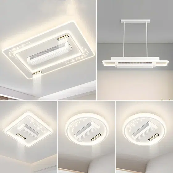 Round Rectangle Square Ceiling Fan Lamp in Metal and PC and Acrylic, product photograph