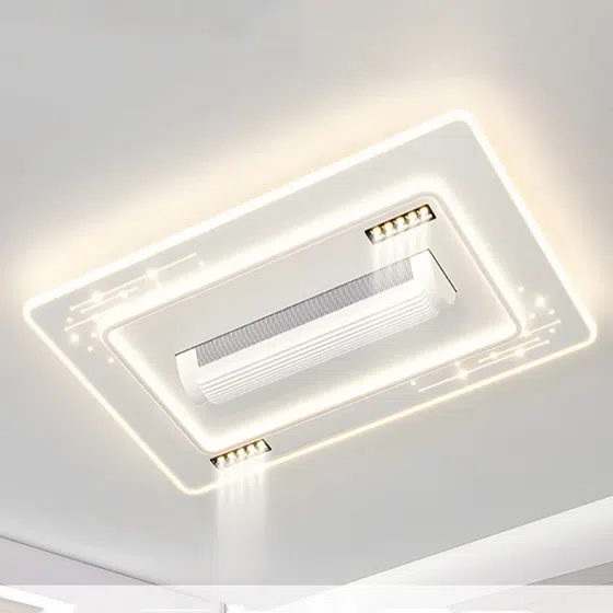 Round Rectangle Square Ceiling Fan Lamp in Metal and PC and Acrylic, detail view