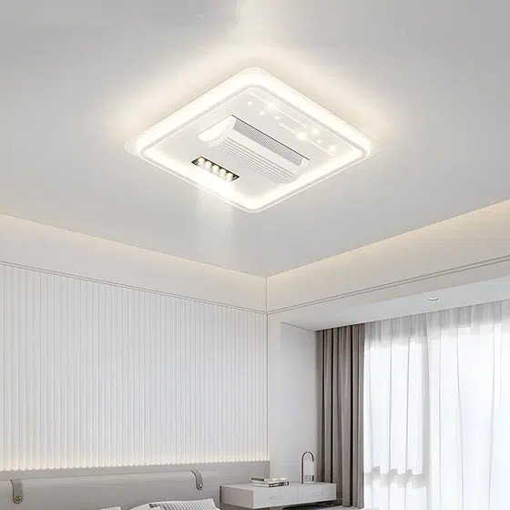 Round Rectangle Square Ceiling Fan Lamp in Metal and PC and Acrylic, installed view
