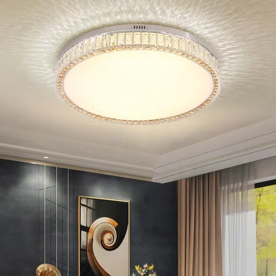 Rectangular Square Round Ceiling Light in Stainless Steel and Crystal and Acrylic, product photograph