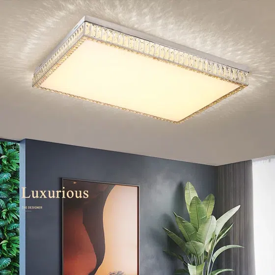 Rectangular Square Round Ceiling Light in Stainless Steel and Crystal and Acrylic, detail view
