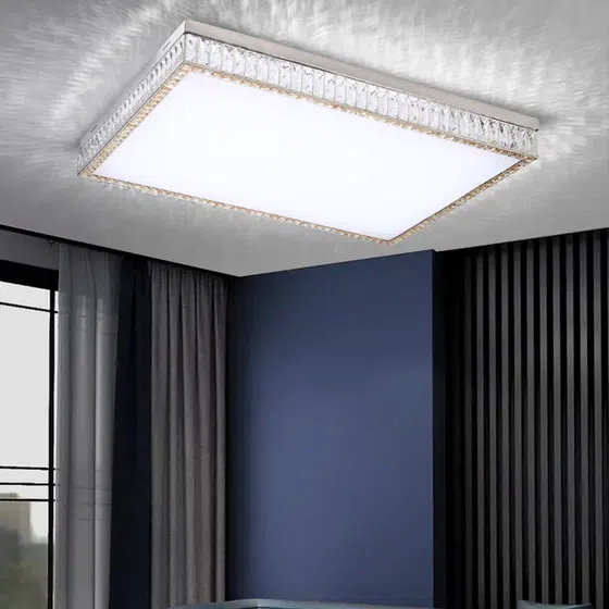 Rectangular Square Round Ceiling Light in Stainless Steel and Crystal and Acrylic, installed view