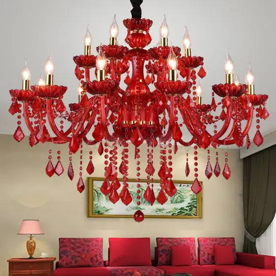 Red Candle Crystal Chandelier in Iron and Crystal and Glass and Fabric, installed view