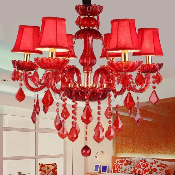Red Candle Crystal Chandelier in Iron and Crystal and Glass and Fabric, scale view