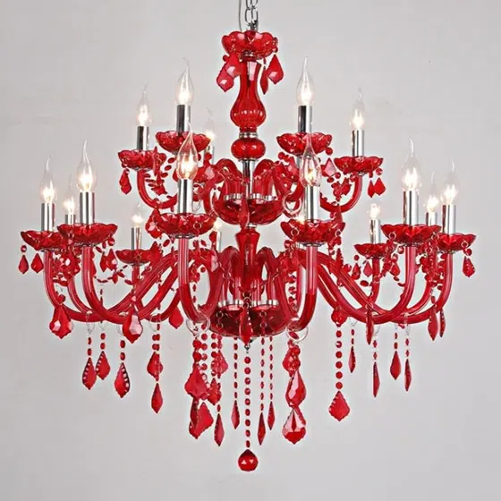 Red Crystal Candle Chandelier in Iron and Crystal and Glass and Fabric, product photograph