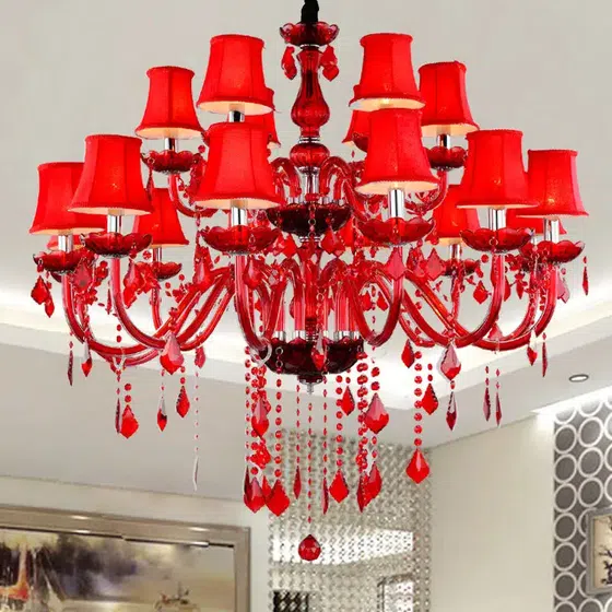 Red Crystal Candle Chandelier in Iron and Crystal and Glass and Fabric, installed view