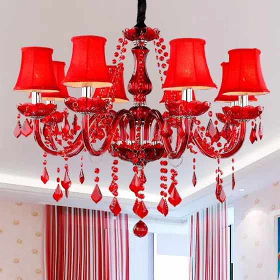 Red Crystal Candle Chandelier in Iron and Crystal and Glass and Fabric, scale view