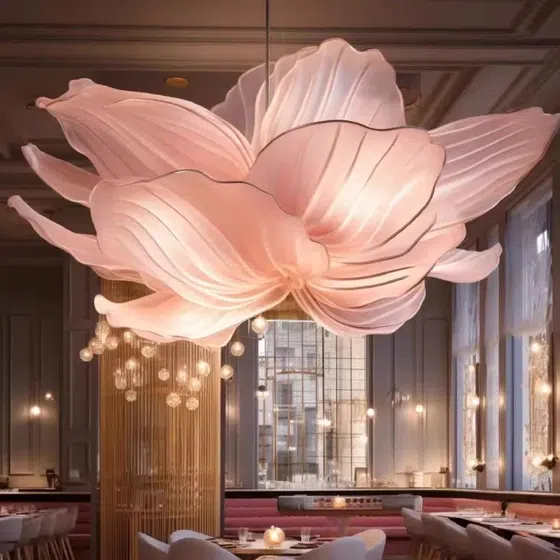 Gold Transparent Red Pink Custom Flower Glass Chandelier in Stainless Steel and Glass, scale view