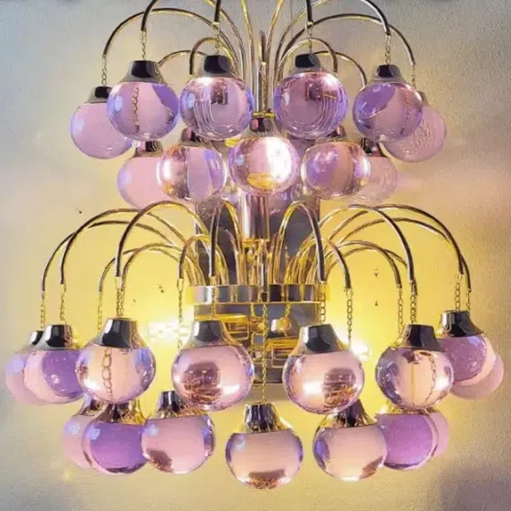 Red Purple Water Drop Glass Pendant Lamp in Iron Plating and Water Drop, installed view
