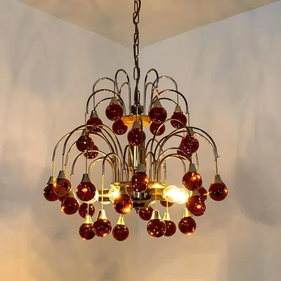 Red Purple Water Drop Glass Pendant Lamp in Iron Plating and Water Drop, scale view
