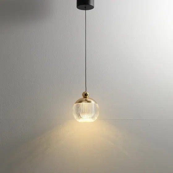 H14cm Retro Acrylic Ball Pendant Light in Aluminum and Acrylic, product photograph