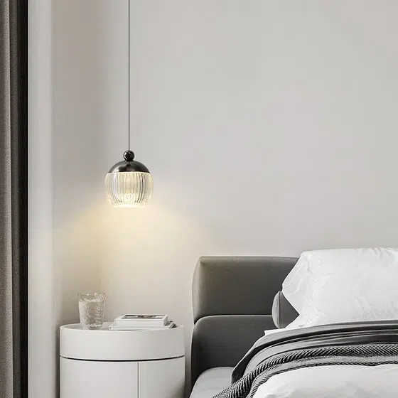 H14cm Retro Acrylic Ball Pendant Light in Aluminum and Acrylic, detail view