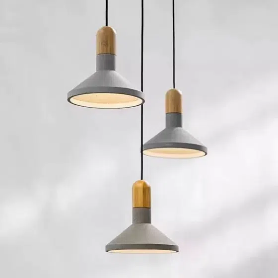 Retro Cement Wood Pendant Light in Cement and Wood, product photograph