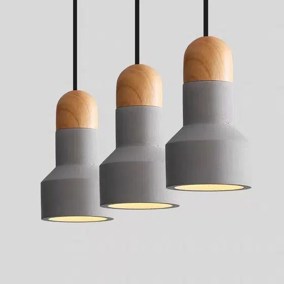 Retro Cement Wood Pendant Light in Cement and Wood, detail view