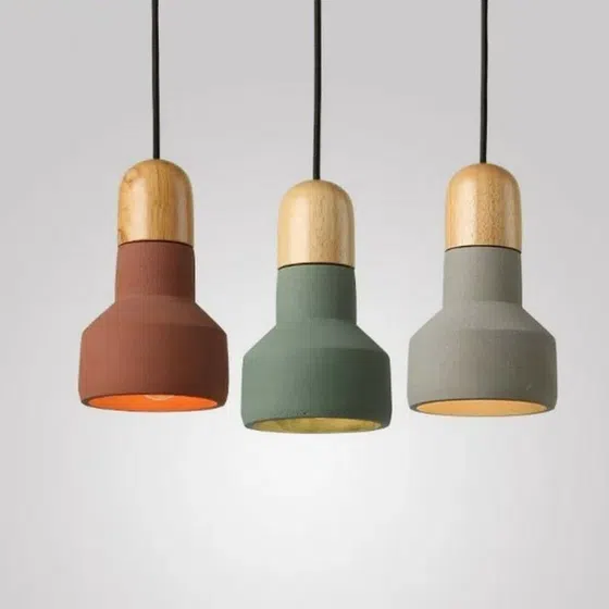 Retro Cement Wood Pendant Light in Cement and Wood, installed view