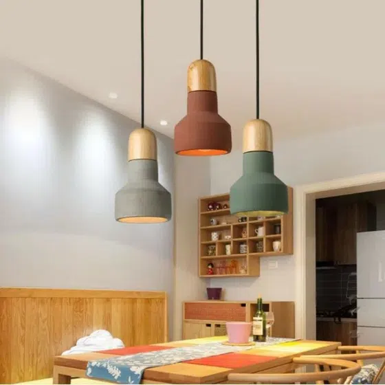 Retro Cement Wood Pendant Light in Cement and Wood, scale view