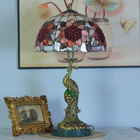 Retro Pastoral Copper Shell Table Light in Copper and Marble and Shell, installed view