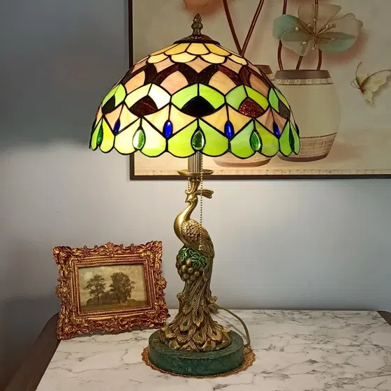 Retro Pastoral Copper Shell Table Light in Copper and Marble and Shell, scale view