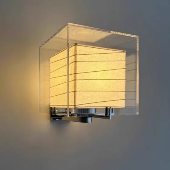 Rice Paper Hardware Glass Wall Lamp in Hardware and Glass and Rice Paper, product photograph