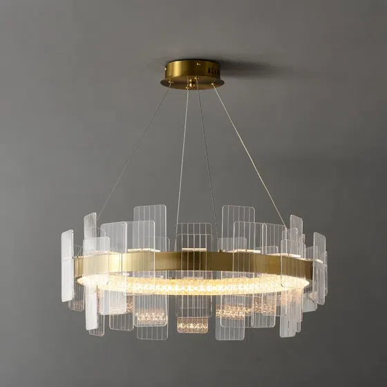 D100CM Ring Rectangular Acrylic Pendant Lamp in Aluminum, detail view